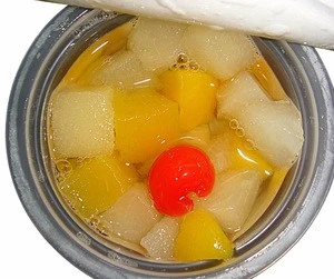 Canned mixed fruit cocktail in Syrup in tin/in glass jar / in plastic cups