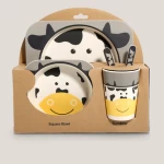 Cartoon Bamboo Fiber Children Kid Baby Division Dinner Plates Tableware Unbreakable Plate Bowl Cup Spoon Fork Dinnerware