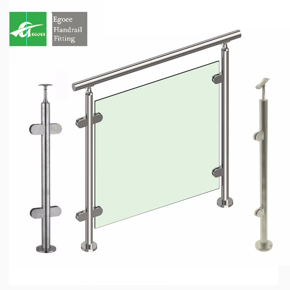 cast iron railing  stair spindles side fixed frameless glass balustrade