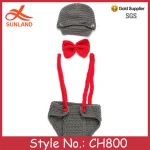 CH800 baby acrylic knitting baby boy cloth diaper cover and hat bow tie