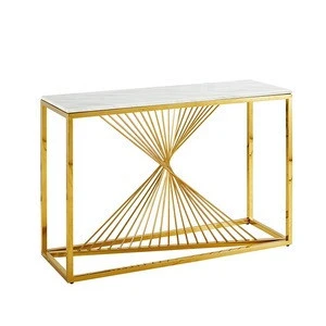 China factory price hotel home furniture modern gold cross stainless steel marble top console table