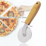 China Factory Wholesale Natural Bamboo & Stainless Steel Pizza Wheel Pizza Cutter