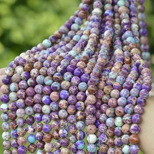 Cliobeads wholesale semi-precious loose beads strand, 8mm 10mm  mixed blue purple Impression Jasper Round Beads