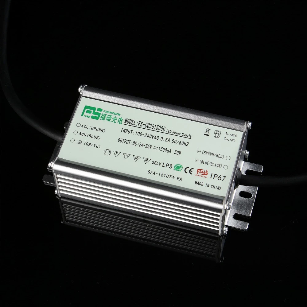 constant current waterproof 50 watt led driver 1500ma with TUV CB ,GS MARK saa ctick