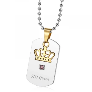 Creative King And Queen Crown Pendant Necklace Fashion Couples Stainless Steel Crystal Zircon Jewelry Romantic Valentines Gift