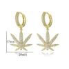 Crystal Leaf Earrings, Hip Hop 14K Gold Palm Maple Leaf Earrings