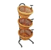 Custom Detachable 3-Tier Bamboo Style Fruit and Vegetable Display Stand Large Home Storage Plastic Rattan Metal Basket