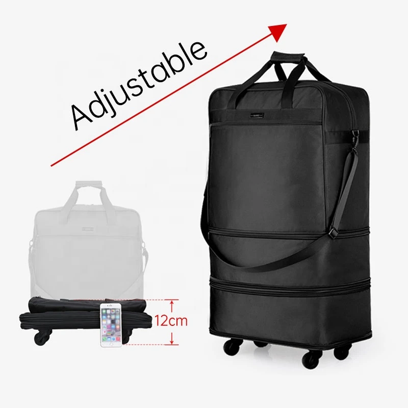 Custom Logo adjustable capacity Durable Large  overnight black trolley travel luggage