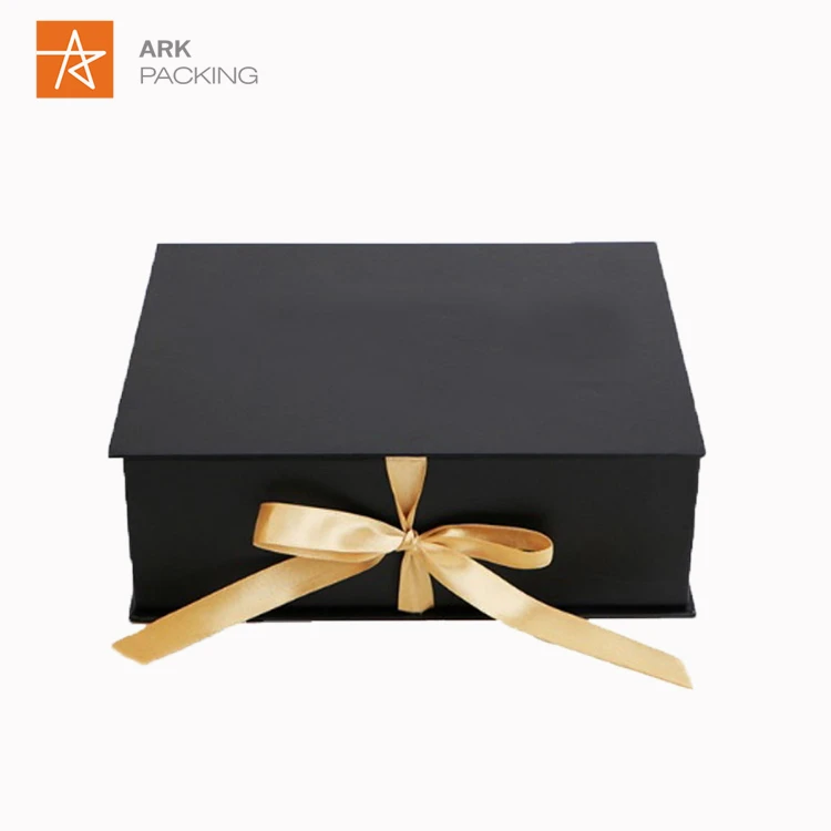Custom logo luxury magnetic folding black paper flat packing gift box wholesale