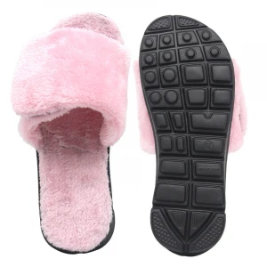 custom logo warm house sheepskin ladies sandal faux fur open toe soft pink plush fleece slippers for woman indoor