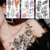 Custom Rose Flower Temporary Tattoos For Women Men Black Henna Waterproof Tattoo Sticker Geometric Sexy Fox Girls Dreamcatcher
