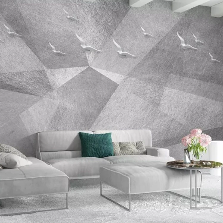 Custom Simple Grey Color Geometric Wallpaper Wall Paper Mural for Home Office Wall Decoration