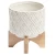 Import Custom white embossed plant pot with bamboo stand ceramic planter from China