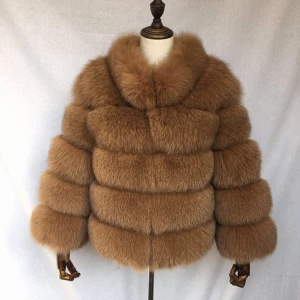 Custom Winter Casual Style Ladies Orange Color Natural Real Fox Fur Coat Jacket
