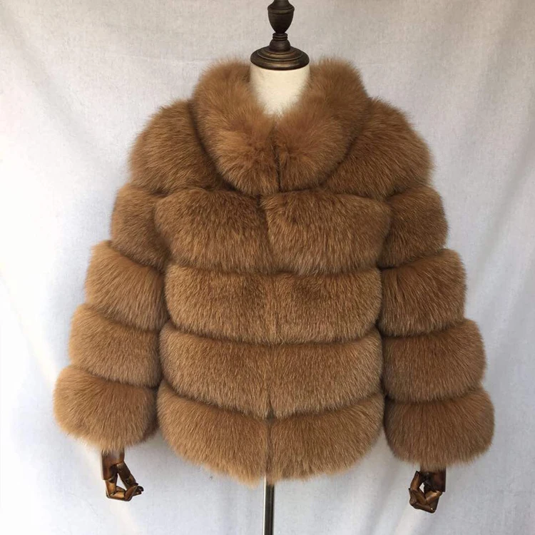 Custom Winter Casual Style Ladies Orange Color Natural Real Fox Fur Coat Jacket