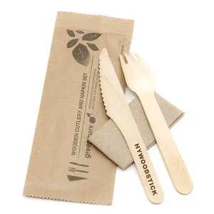 Customized Logo Disposable Birch Wooden Spoon Fork and Knife