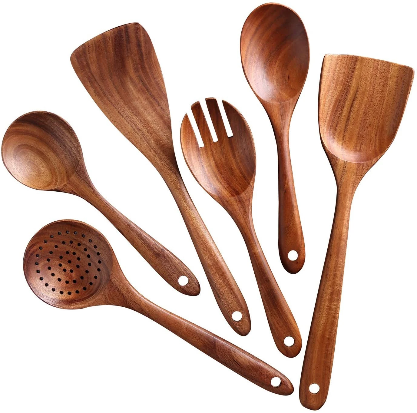 Customized Teak Wood Kitchen Spatula Spoon Turner 6 Pieces Cooking Tools Utensils Set