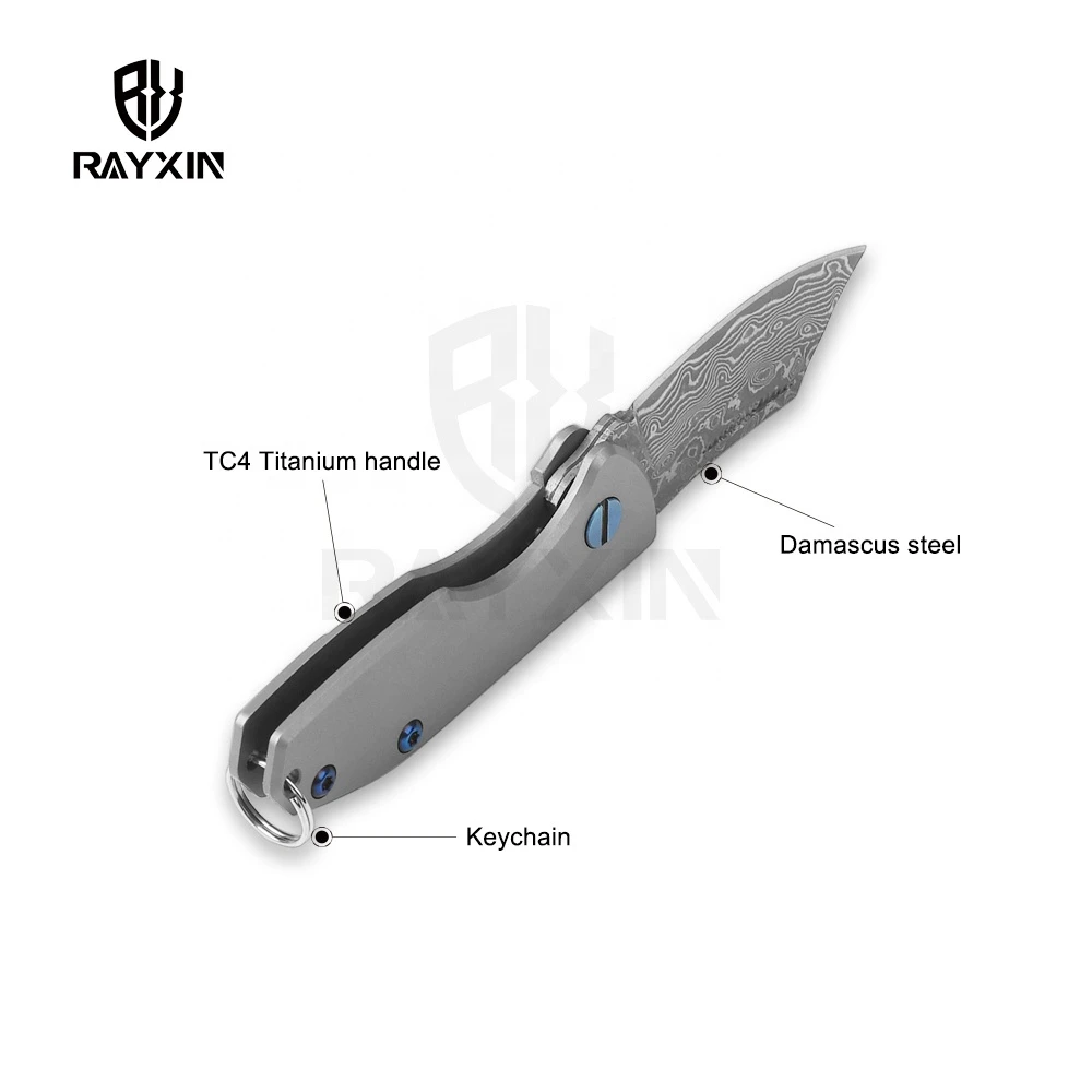 Damascus folding knife small keychain pocket knife manufacturer with custom logo