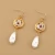 Import Delicate Deep Red Natural Stone Flower Baroque Pearl Real Gold Hook Earrings Woman Jewelry from China