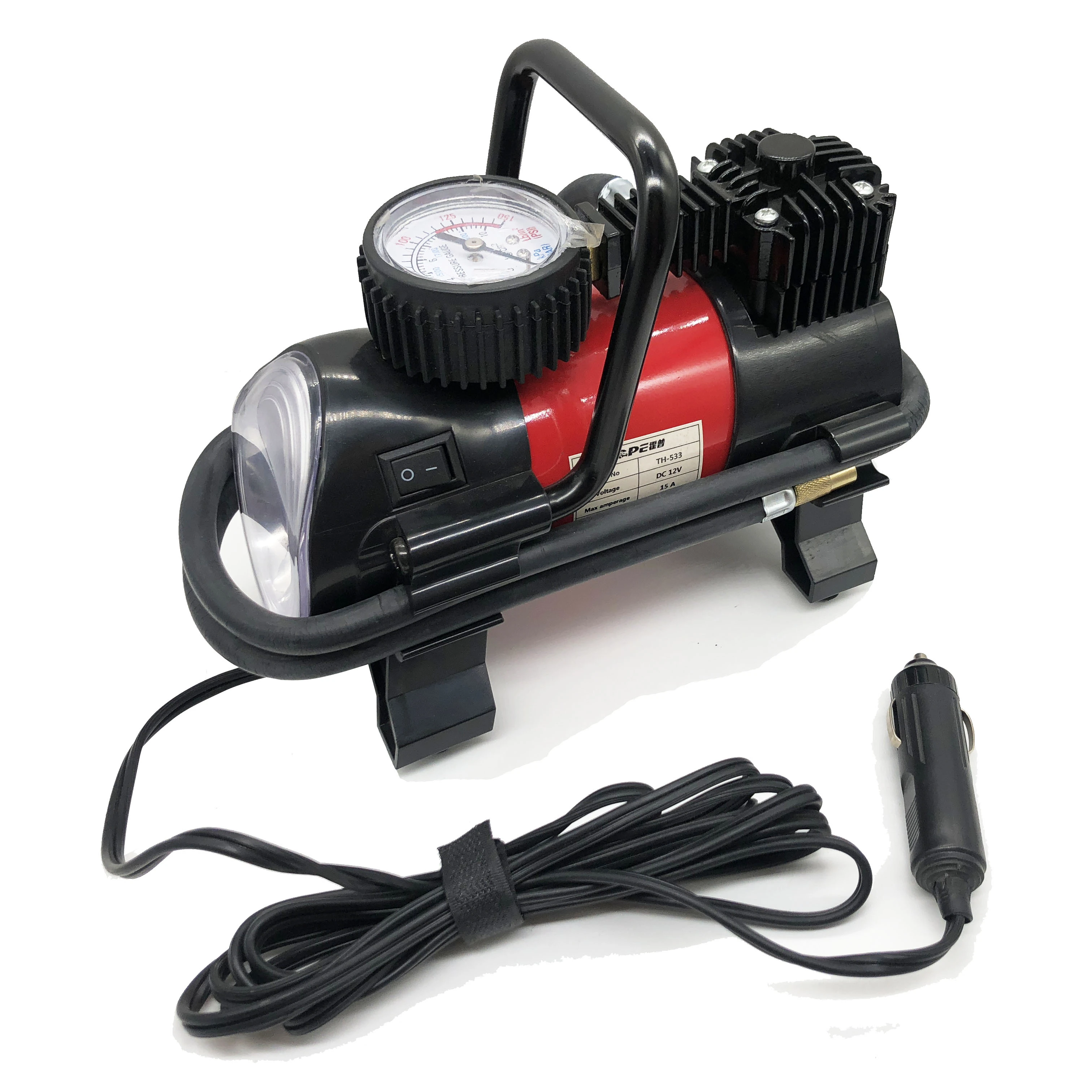 Double cylinder heavy duty DC 12v car inflate pump for tyre air compressor auto metal tire inflator with led light
