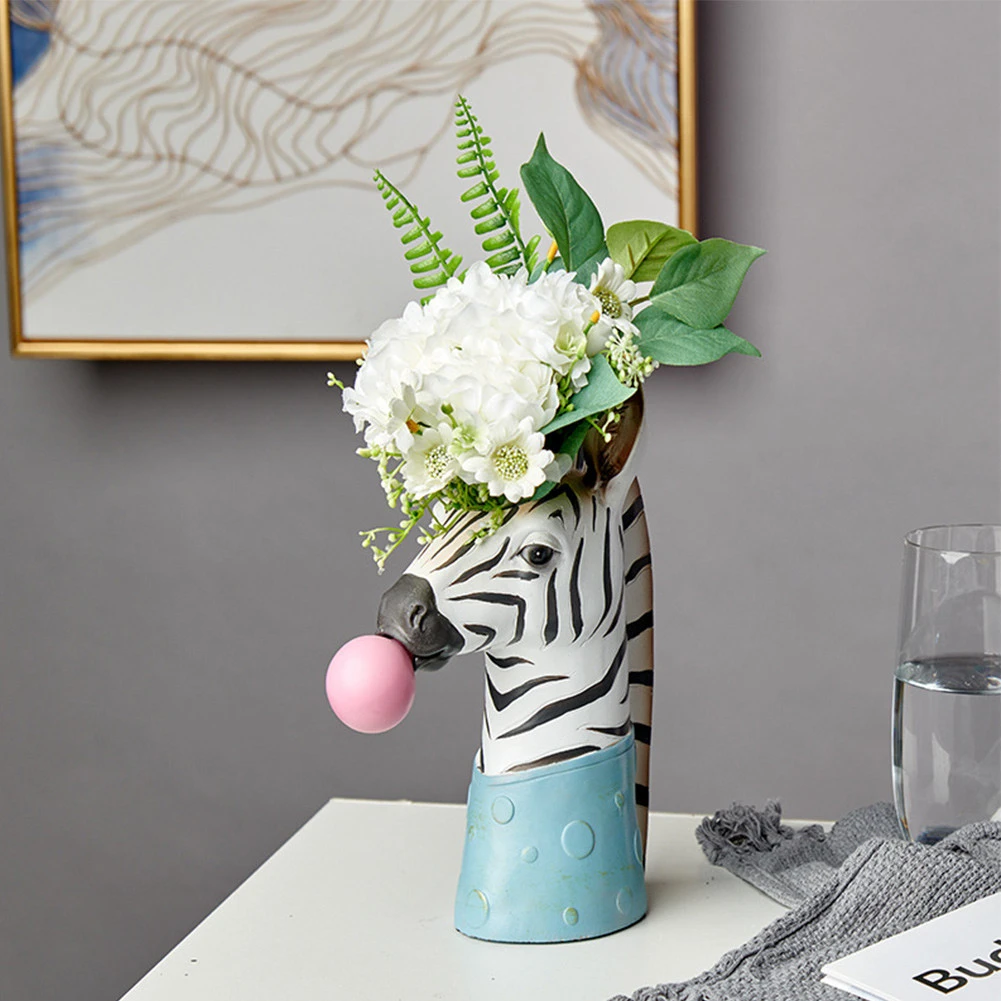 Dropshipping Animal Head Cute Zebra Giraffe Resin Succulent Plants Flower Face Vase for Home Modern Decoration