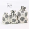 Eco-friendly Custom Logo printed small cotton linen pouch jute Burlap Drawstring Gift Bag