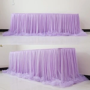 Elegant ice silk fabric table skirt with organza tulle tutu table skirt for wedding party banquet decoration