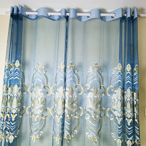 Embroidered Home Curtain Sheers Living Room Elegant Tulle Drape Panels Clear European Luxury Voile Curtains