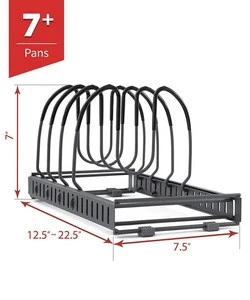 Expandable Kitchen Pan Organizer Rack, Stores 7+ Pans, Total 7 Adjustable Compartments