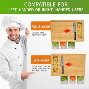 Extra large Custom wooden Chopping Block Bamboo Cutting Board With Containers 4 Plastic Trays Draws