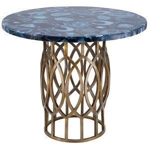 Factory outlet new design round antique brass blue agate tables
