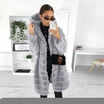 Fashion Lady Winter Plush Fluffy Fake Fur Hooded Coat Women Imitation Fur Coat Women Plus Size Soft Fur Hooded Jacket Coat