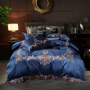 Fashion Luxury embroidery Silk Satin Bedding Set 100% Mulberry Silk Bedding Sets bed sheet hotel linen duvet cover