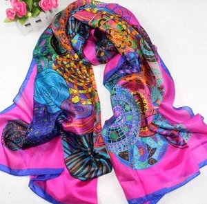 Fashionable 100% Long Silk Scarf Shawl / Custom Chinese Real Silk Woman Scarf/ Printing Silk Neck Scarf Shawl