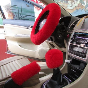 Faux sheep long and short hair fur car steering wheel cover with matching faux fur boots set and fur slides slippers