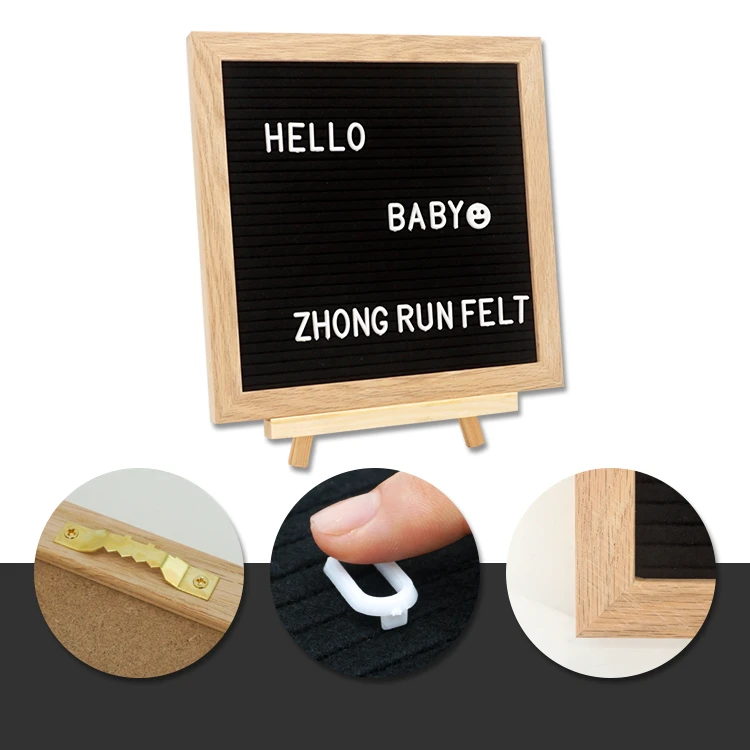 Felt Letter Board- Black 10*10 Inches Changeable Letter Board with oak frame, Wood stand, 340 changeable letters.