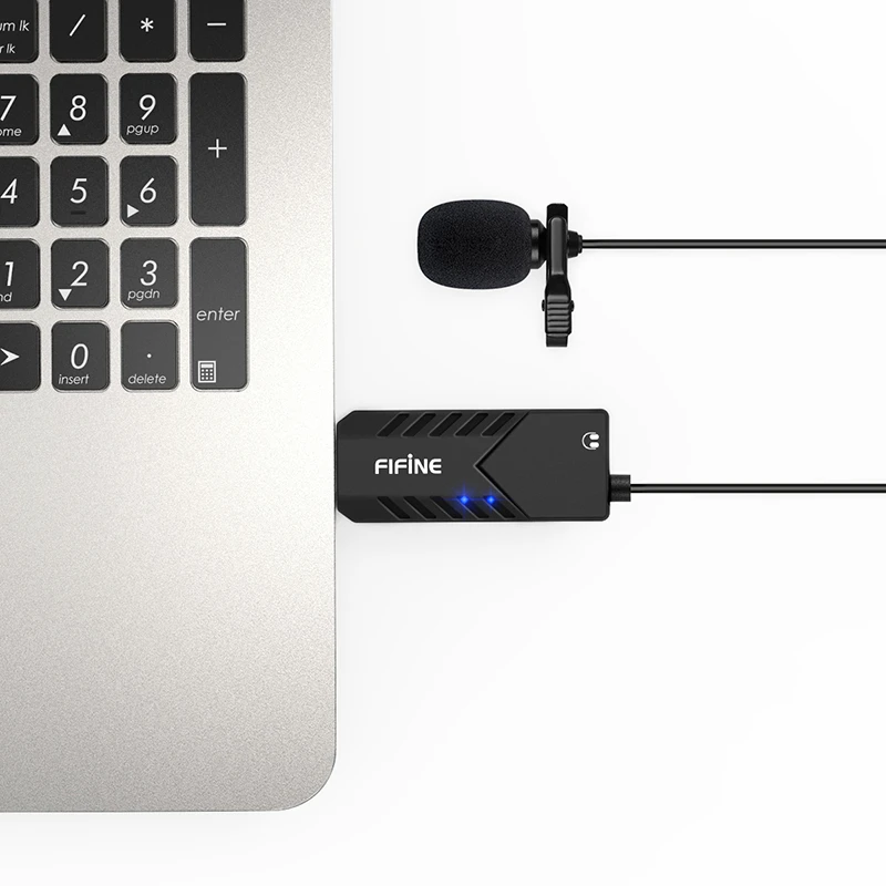 Fifine K053 USB Lapel Microphone Plug And Play Condenser Computer Mic With Sound Card