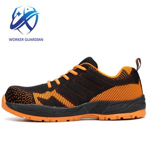 flying woven Cemented Rubber Outsole safety shoes anti-smashing anti-piercing