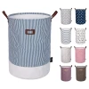 Foldable Laundry Hamper Drawstring Waterproof Coating Durable Handle Collapsible Storage Basket Cotton Fabric Laundry Basket