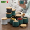 Food grade 90ml 105ml 120ml Green ceramic multi size kitchen storage tank with strong seal and bamboo cover