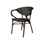 French Bistro Outdoor Furniture Bamboo Look Armrest Patio Wicker Rattan Chair