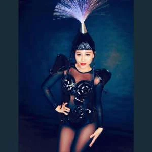 Future Mechanical Style Black Diamond Bodysuit Nightclub Stage Dance Costume For Singers