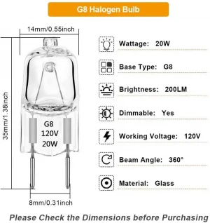 G8 JCD T4 120V 20W Halogen Light 20W 30W 50W G8 Short Lamp Bulb Spotlight Glass G8 Bulb
