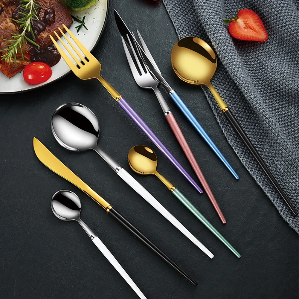Gadgets 2021 304 Stainless Steel Steak Cutlery Dessert Tea Spoon Tableware Gold Plated Western Cutlery Spoon Set