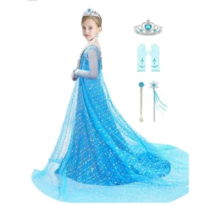 Girls Movie Character Ice Snow Queen Princess Elsa Cosplay Dress Set For Kids Halloween Carnival Party Costumes