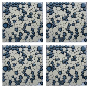 Glazed Blue Mix White Pebble Mosaic Tile Bathroom 8x8 Ceramic Floor Pebble Mosaic Tiles
