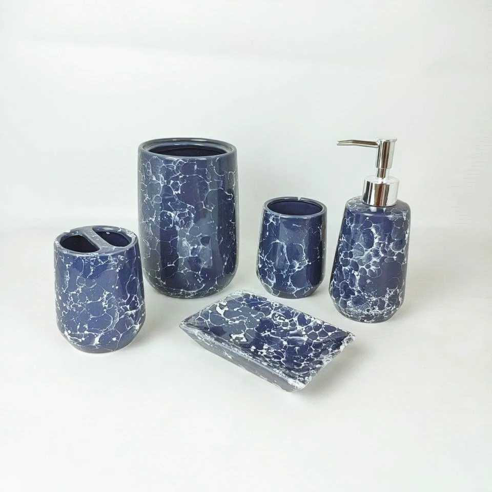 Glossy Glaze Marble Ceramic Luxury Bathroom Accessories Set