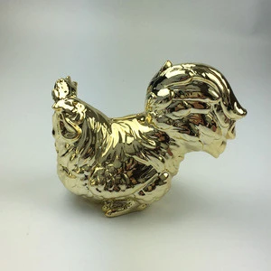 Golden Planting Ceramic Rooster Bank,Chicken Easter Decor