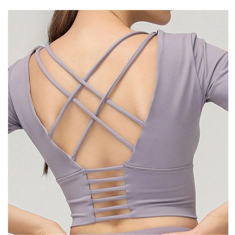 Good quality Naked feeling elastic skinny fitness wear women workout gym apparel yoga sports tops with built in bra