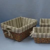 Grey twisted paper and water hyacinth plait grass basket factory set of 3 with cut out handles and stripe liner